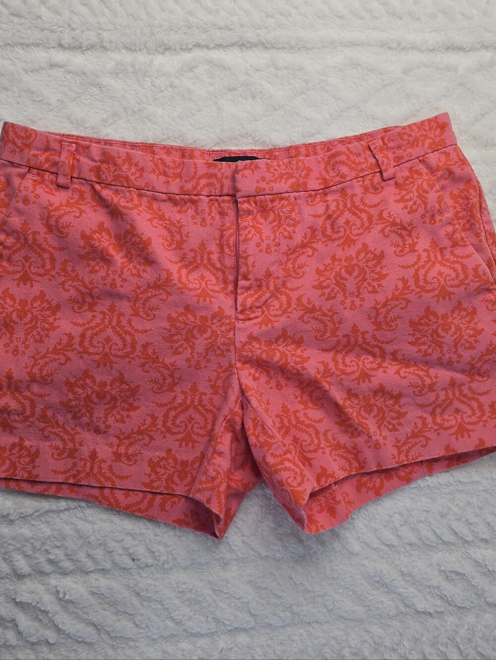 Gap Damask Print Shorts Pink Orange Flat Front Low Rise 100% Cotton Resort 00